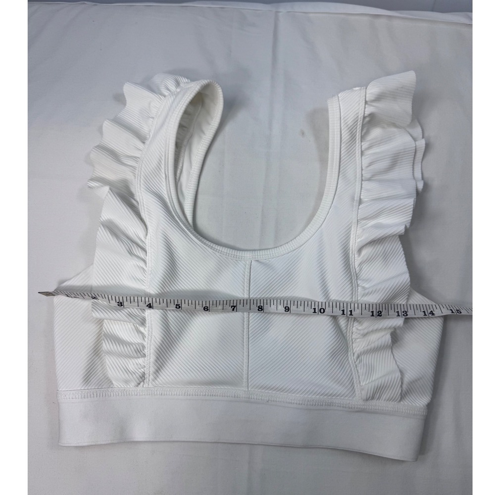 TCEC White Ribbed Ruffle Shoulder Crop Top CT8335 Size Medium - Picture 6 of 7